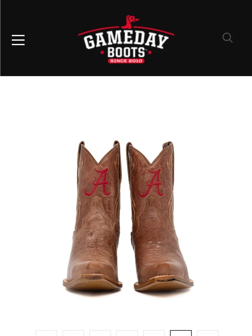 Alabama Gameday Boots Brown Leather Cowboy Boots with Red 'A' Embroidery NWOT